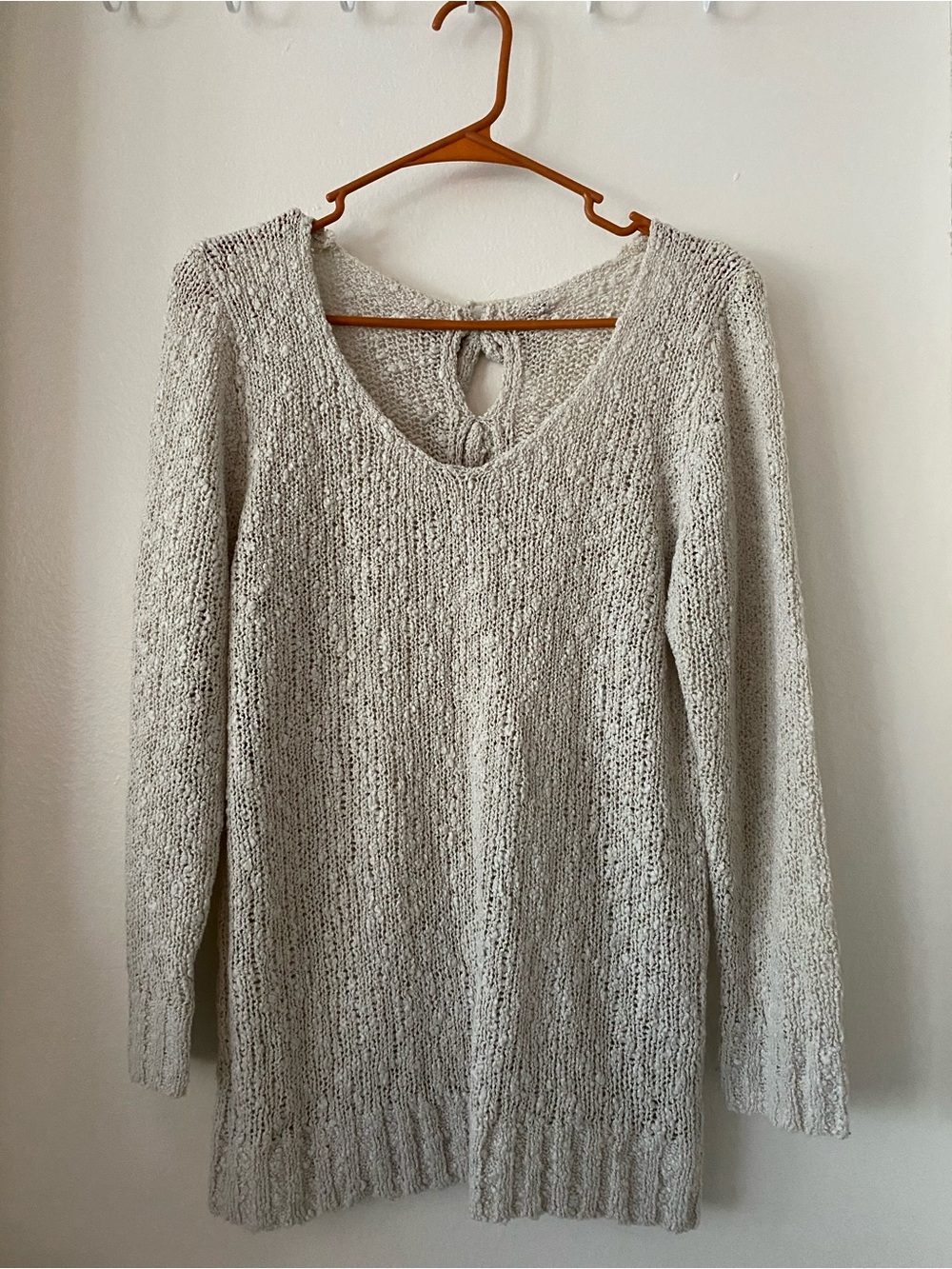 Cozy Light Gray V-Neck Tie-Back Knit Sweater